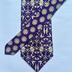 Gianni Versace Tie 90s Purple Baroque Medusa Medallion 100% Silk Authentic